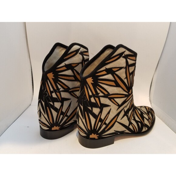 Jimmy Choo boots women Ankle Canvas Linen Black Palm leaf zip 6.5 37 new RARE - Picture 4 of 7